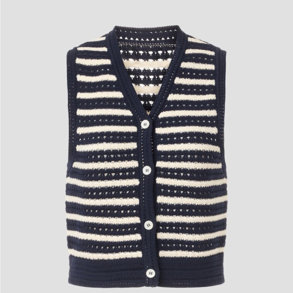 DUNST Navy and White Striped Crochet Vest - Picture 2 of 5